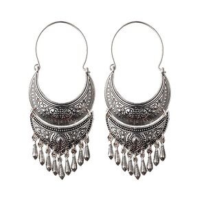 NWT Metallic Statement Dangle Earrings Boho Silver Plated Chandelier Bohemian